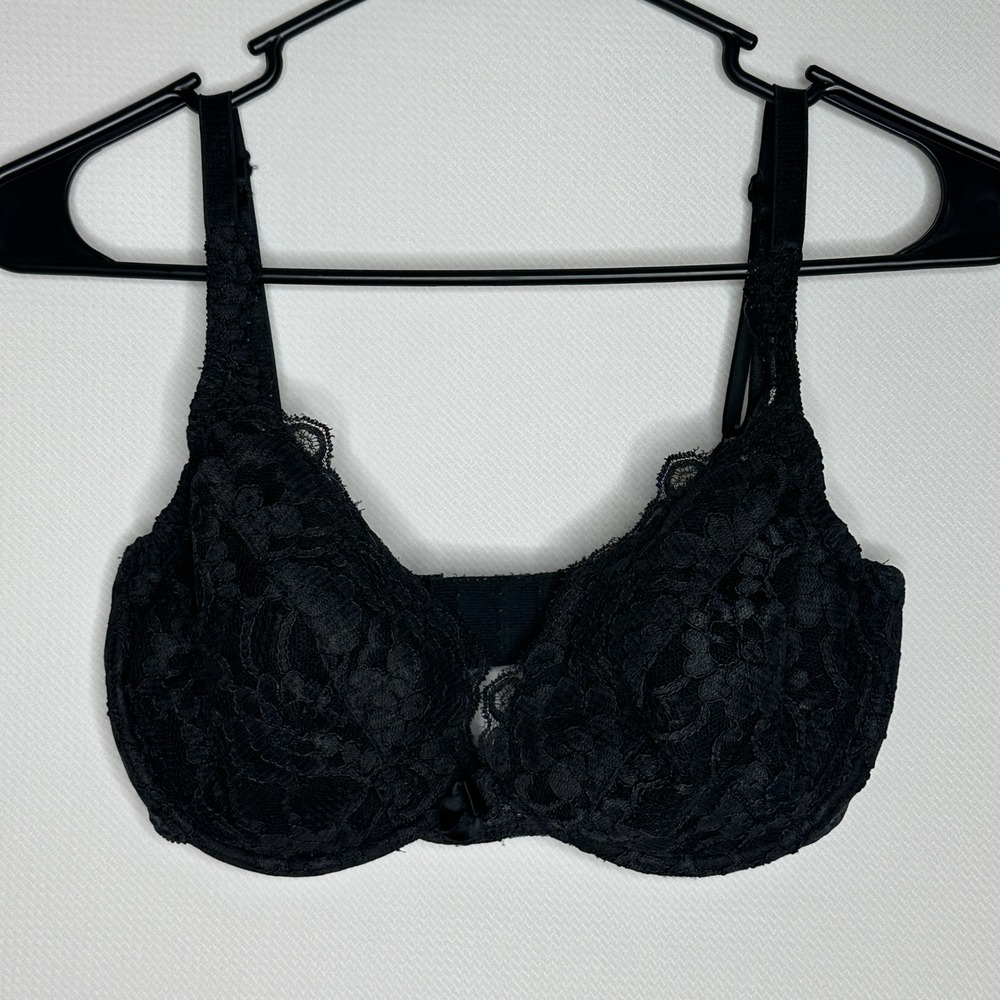 Vintage Victoria Secret Gold Label Bra Vintage Black Floral Lace Underwire 36D